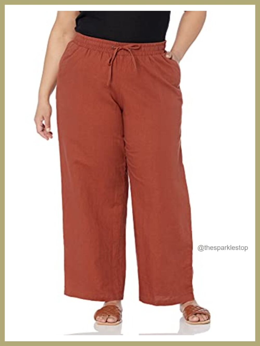 Linen Blend Wide Leg Drawstring Pants Relaxed Fit Casual